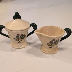 Poppytrail by Metlox Ceramic Rooster Sugar & Creamer Set Vintage MCM